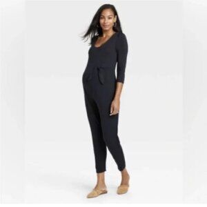 The Nines Hatch Jumpsuit Jersey Front Wrap Black Size Large Maternity Large